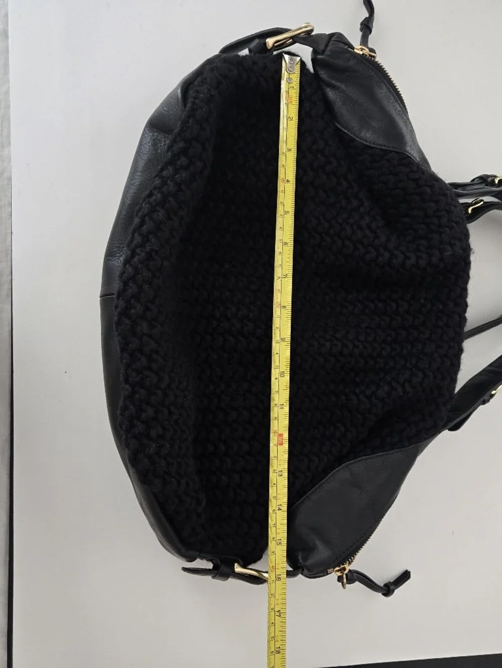 UGG Black Knit Leather Trim Hobo Satchel Bag